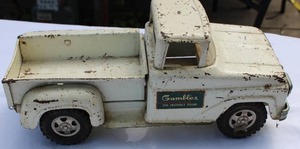 lot 28 image: Vintage Gambles Metal Pickup Truck with Original Door Decal  Mid Century Retail Advertising