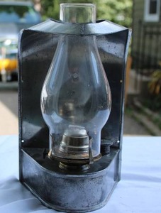 lot 32 image: Union Pacific Railroad Kerosene Lantern with Metal Backer  UPRR Marked