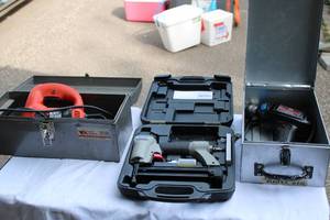 lot 41 image: Assorted Power Tools  Black & Decker Jigsaw, Porter Cable Brad Nailer, Sears 38 Drill