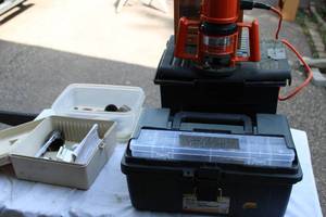 lot 44 image: Black Decker 34 Router & Acc, Ryobi Router bit set Grinding bits lots of new drill bits