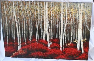 lot 59 image: 47 W x 32 H Stretched Canvas Painting  Birch Trees in Fall