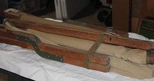 lot 103 image: World War II-Era Canvas & Wood Military Cot  Vintage Field Gear