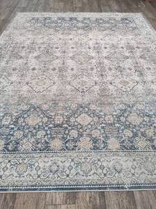 lot 24 image: Washable Area Rug - Blue, Cream & Gray