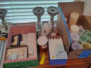 lot 206 image: Lot of Asst Candles, Candlesticks, Beeswax & More