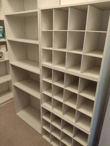 lot 142 image: White Shelving Unit & Three Shoe Organizers