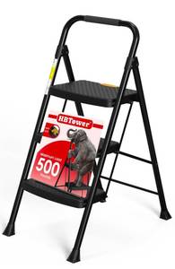 lot 110 image: HB Tower 3 Step Ladder Black Folding and Anti Slip $64.99 Retail - Brand New