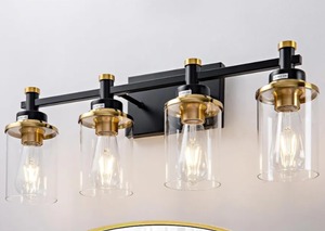 lot 124 image: Modern Black and Gold Vanity 4 Light for Bathroom $69.99 Retail - Brand New