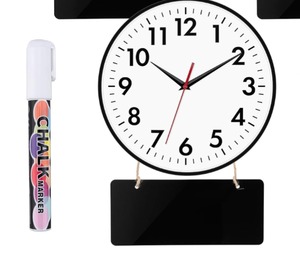 lot 125 image: Silent Wall Clock with Chalk Board and Chalk Pen - Brand New