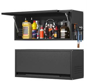 lot 127 image: Metal Wall Garage Cabinet with Flip Up Door Black 31.5 $59.99 Retail - Brand New