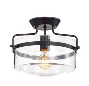 lot 131 image: Warehouse of Tiffany Light Matte Black Semi Flush Ceiling Lamp $86.99 Retail - Brand New