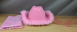 lot 138 image: Childrens Cowgirl Dress Up Costume Hat, Glasses, Bandana Pink - Brand New