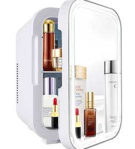 lot 139 image: Mini Fridge with Mirror Door & Adjustable LED Lights 8L $95.99 Retail - Brand New