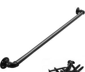 lot 168 image: Pipe Stair Hand Rail 4ft Black Galvanized Industrial Iron $34.99 Retail - Brand New