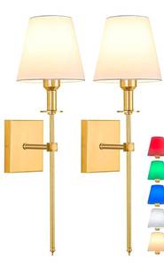 lot 169 image: Battery Operated Wall Sconce Set of 2 with Remote 12 Color Lights Gold $69.99 Retail - Brand New