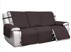 lot 174 image: PureFit Water Resistant Reversible Sofa Cover for Reclining 3 Seater ChocolateBeige $55.99 Retail - Brand New