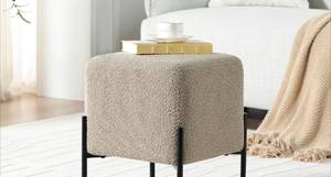 lot 185 image: Modern Stool Ottoman Foot Rest Beige $89.99 Retail - Brand New