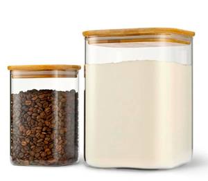 lot 194 image: Airtight Glass Square Storage Container with Bamboo Lid Set of 2 $34.99 Retail - Brand New