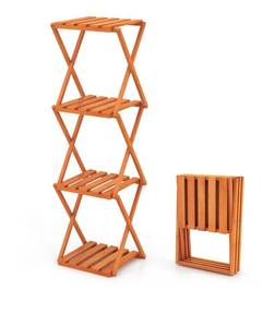 lot 206 image: 4 Tier Foldable Plant Stand Wooden Sturdy $44.99 Retail - Brand New