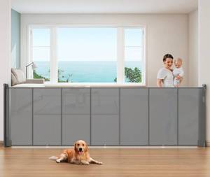 lot 218 image: Retractable Baby Gate Gray 120 Wide $78.99 Retail - Brand New