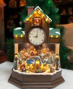 lot 232 image: Moments In Time 17.1 Christmas Decor Cuckoo Clock with Village Scene LED Lights and Animation $229.99 Retail - Brand New