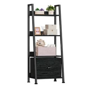 lot 265 image: 4 Tier Ladder Shelf Organizer Black Oak $49.99 Retail - Brand New