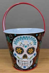 lot 295 image: Halloween Metal Skull Bucket with Handle 5H - Brand New