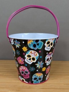 lot 296 image: Halloween Metal Skull Bucket with Handle 5H - Brand New