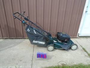 lot 139 image: Craftsman 6.5 hp 22 self propelled mower. Used condition. Tested & works. As shown.