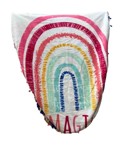 lot 47 image: NEW Handcrafted&nbspRainbow Theme Fleece Blanket with Fringed Edges 