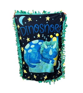 lot 48 image: NEW Hand Crafted Dinosaur Triceratops Theme Dinosnore Fleece Blanket with Fringed Edges