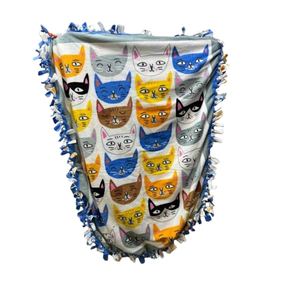 lot 49 image: NEW Handcrafted&nbspCat Pattern Theme Fleece Blanket with Fringed Edges 