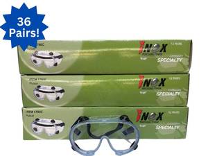 lot 4 image: 3 NEW Boxes (36 PairsGoggles) iNOX Pulsar 1790C Hazmat Safety Goggles -Anti-Fog Clear Lenses, UV & Impact Resistant, Splash Protection, Fits Over Glasses, ANSI Z87.1 Certified, US & EU Standards, Comfortable & Durable Eye Protection