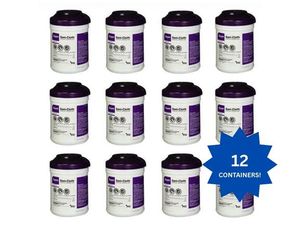 lot 79 image: MSRP $150  1 Case (12 containers per case) NEW PDI Q55172 6 x 6.75 Super Sani-Cloth Germicidal Disposable Wipes - Large Canisters