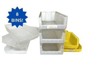 lot 6 image: Lot of 8 Mixed Extra Large 24 Long Size Stackable Akrobins & Quantum Hulk Storage Bins -&nbspVarious Sizes for Versatile Organization and Durable Storage Solutions - Dusty But Great Condition