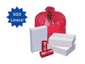 lot 23 image: 1 Case (500 each) NEW Novaplus VG3200XR 24 x 32 16-Gallon Heavy Duty 1.2 Mil Trash Can Liners - Red