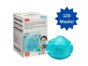 lot 58 image: 1 Case (120 each) NEW 3M N95 1860 Health Care Particulate Respirator and Surgical Mask