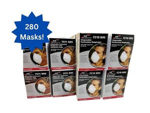 lot 66 image: MSRP $400 Lot 16 Boxes (280 Masks Total) NEW NS Northern Safety Respiratory Protection 7511 & 7210 N95 NIOSH Approved Disposable Particulate Respirator - some with Exhalation Valves - Latex-Free Headstrap, Smooth Lining, $Embossed Fringe Seal