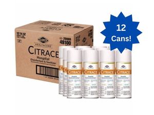 lot 77 image: MSRP $150  1 Case (12 cans) NEW Clorox Healthcare PK01 14 oz. Citrace Hospital Grade&nbspDISINFECTING SPRAY,&nbspMULTI-SURFACE CLEANER &&nbspODOR ELIMINATOR