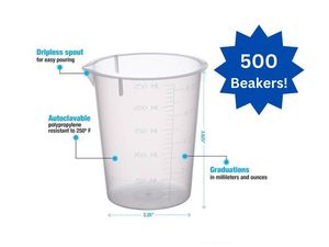 lot 80 image: MSRP $400  1 Case (500 each) NEW&nbspMaryland Plastics L-1250 Polypropylene Disposable Beaker, Graduated, 250 mL -Chemically resistant -Autoclavable
