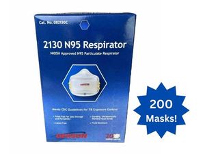 lot 82 image: MSRP $250  1 Case (200 each) NEW&nbspGerson 082130C 2130 NIOSH Approved N95 Particulate Cupped Respirators Masks  High Filtration Efficiency, Comfortable Fit For Extended Wear,&nbspElectrostatically charged to enhance filtration