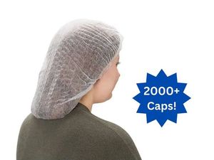 lot 86 image: 2 Cases (1000 each per case) NEW PK-100 24 Pleated Bouffant Cap - White - For Industrial, Lab Use and Food Processing
