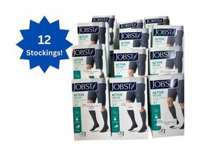 lot 92 image: MSRP $480 Lot of 12 NEW Jobst 75147 Active Wear Knee Cut Medical Compression Stockings - Cushioning, Moist Management, Soft Touch - Mostly Size Small, Variety Color & Style