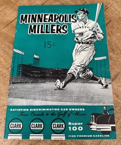 lot 15 image: Minneapolis Millers 1957 Vintage Baseball Program and Scorecard