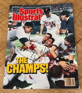 lot 28 image: Minnesota Twins 1987 World Series Champions Sports Illustrates Signed by Harmon Killebrew and Juan Berengeur
