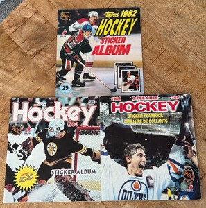 lot 62 image: (3) NHL Hockey Sticker Albums - 1982, 1983, 1984 - 1984 Complete with Stickers, Many Gretzky
