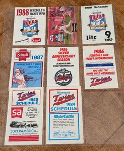 lot 84 image: 8 Minnesota Twins Pocket Schedules 1984-1988