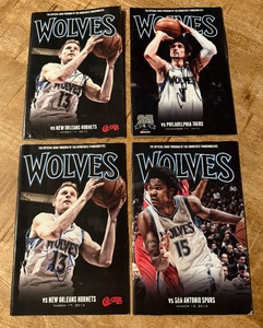 lot 92 image: (4) Signed Minnesota Timberwolves Basketball Programs - (2) Luke Ridnour, Alexey Shved, Mickael Gelabale