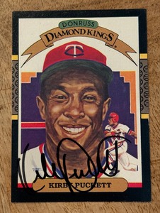 lot 2 image: Kirby Puckett Signed 1987 Donruss Diamond Kings #19 2nd Year Minnesota Twins Baseball Card