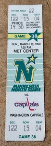 lot 116 image: Minnesota North Stars 1990 Game 38 vs Washington Capitals Ticket Stub