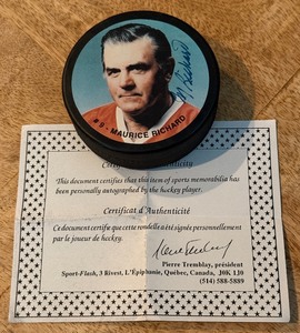 lot 163 image: Maurice Richard Signed Hockey Puck with COA
